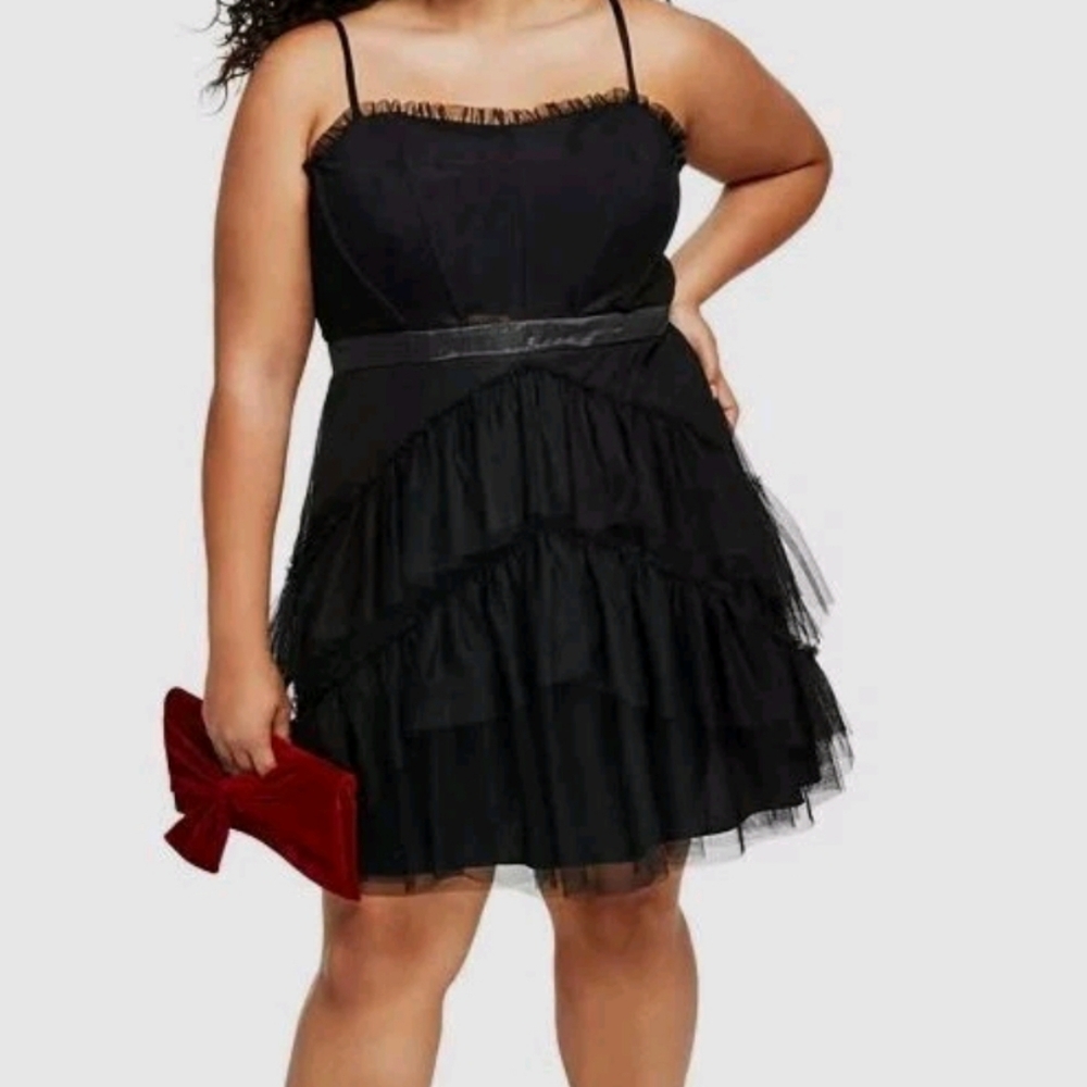 City Studio Tulle Tiered Fit Flare Mini Dress 16W Black Whimsigoth